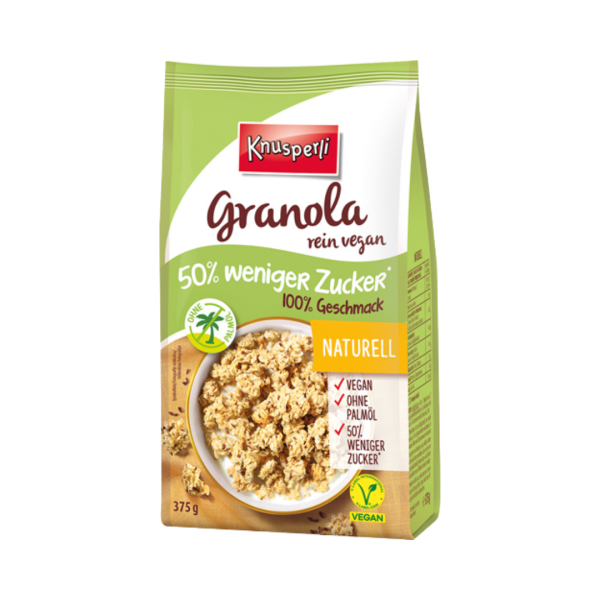 Knusperli Granola Naturell, 50 Prozent weniger Zucker, ohne Palmoel, vegan, 375g